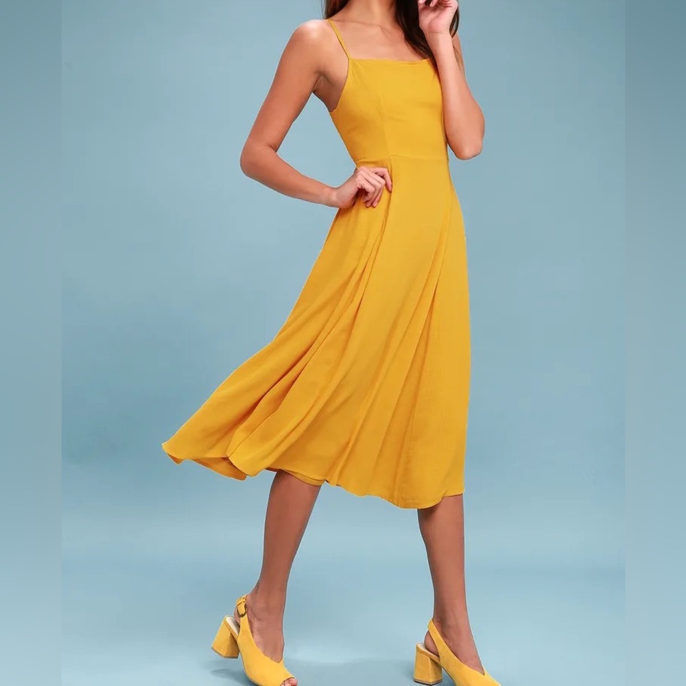 Lulus Going Coastal Midi Dress in Mustard Yellow